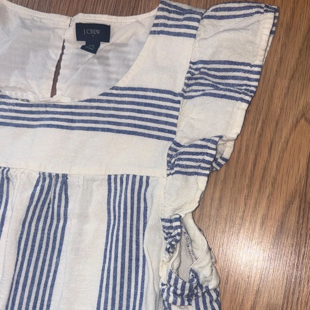 J. Crew Cream and Blue Striped Midi Dress